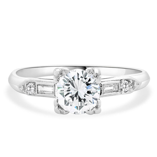 Platinum Vintage Round European Cut Diamond Engagement Ring