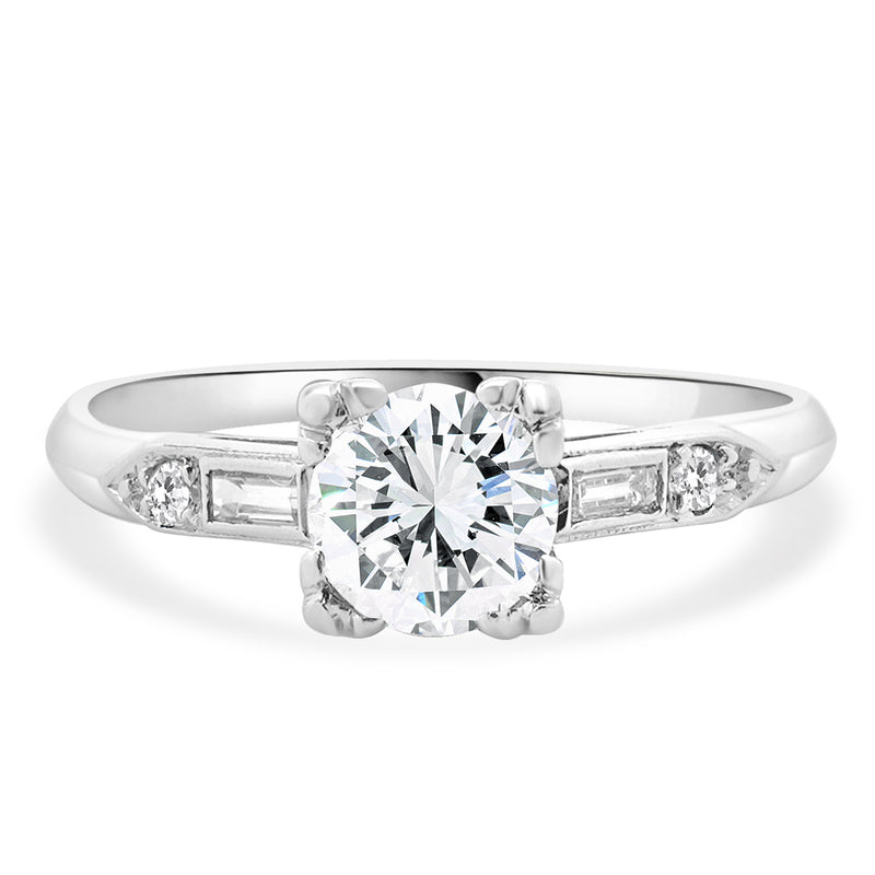 Platinum Vintage Round European Cut Diamond Engagement Ring