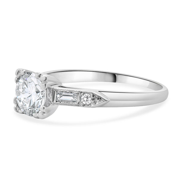 Platinum Vintage Round European Cut Diamond Engagement Ring