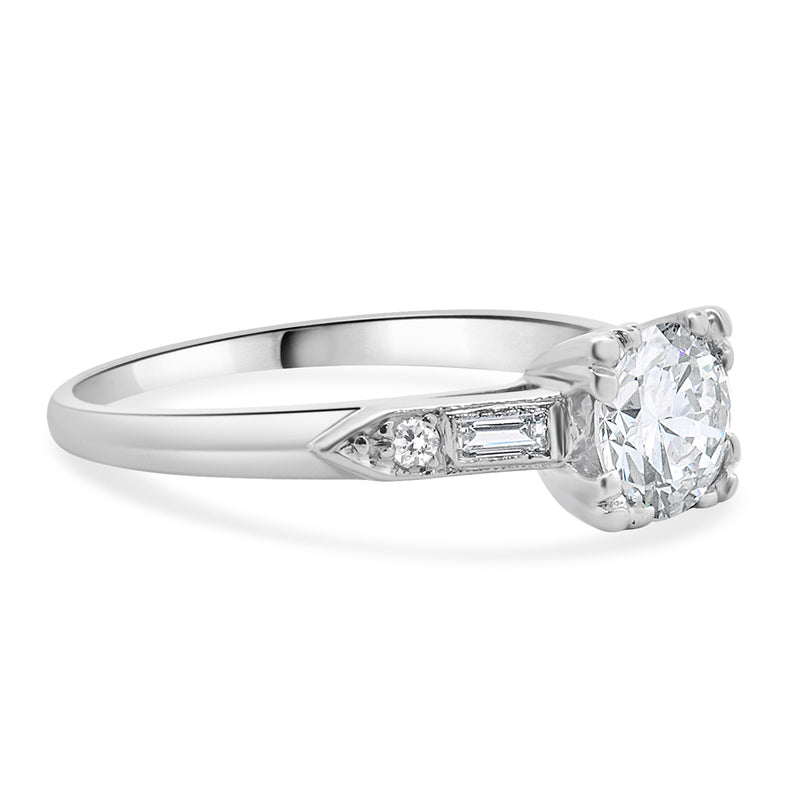 Platinum Vintage Round European Cut Diamond Engagement Ring