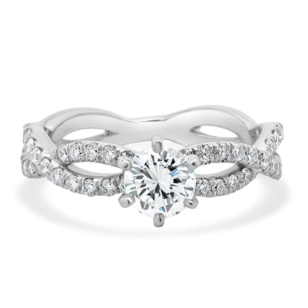 14 Karat White Gold Round Brilliant Cut Diamond Engagement Ring