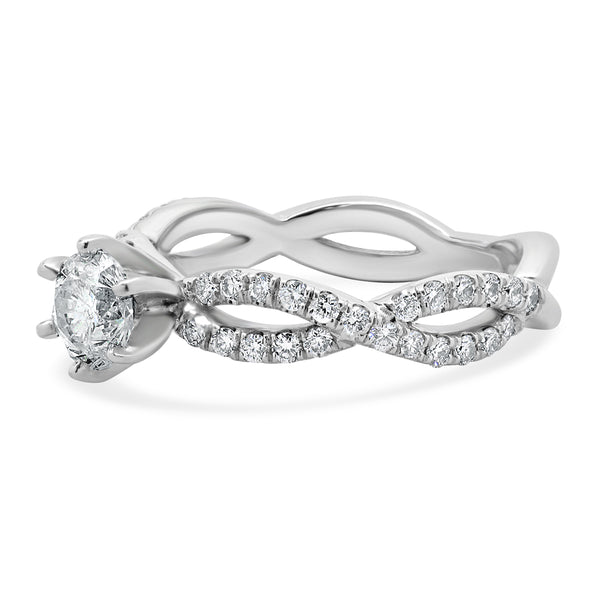 14 Karat White Gold Round Brilliant Cut Diamond Engagement Ring