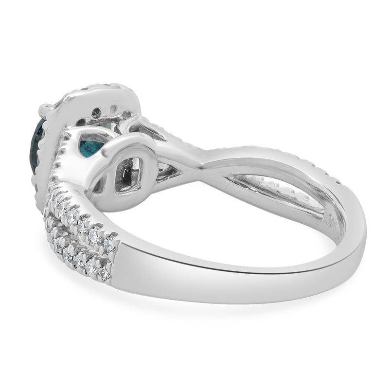 14 Karat White Gold Irradiated Blue Diamond Engagement Ring