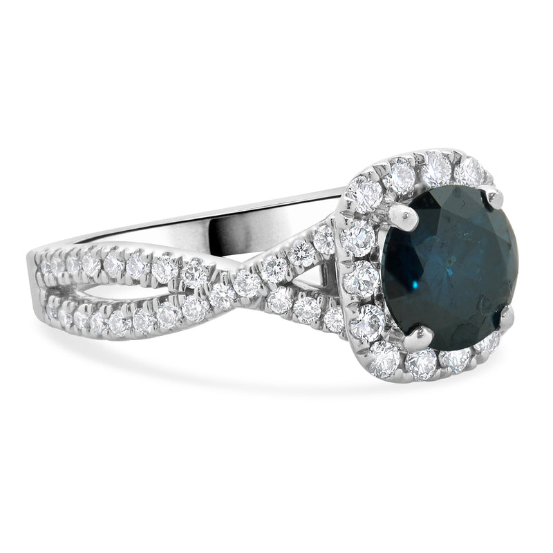 14 Karat White Gold Irradiated Blue Diamond Engagement Ring