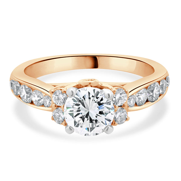 14 Karat Rose Gold & Platinum Round Brilliant Cut Diamond Engagement Ring
