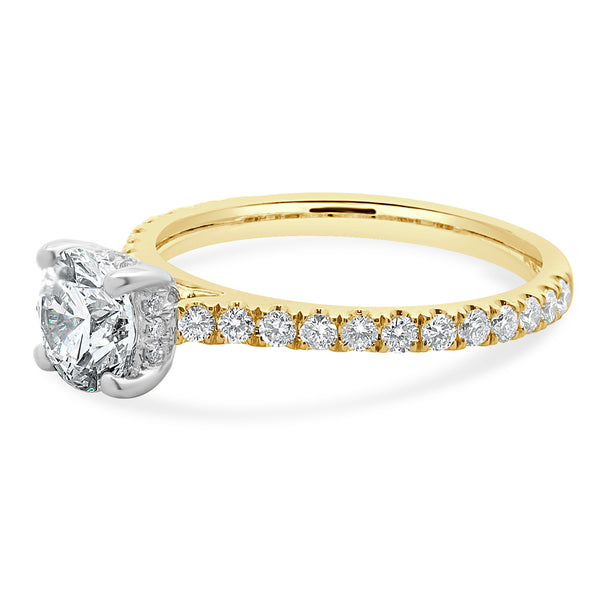 14k Yellow Gold Round Brilliant Cut Diamond Engagement Ring