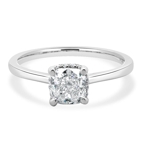 14 Karat White Gold Cushion Cut Diamond Engagement Ring