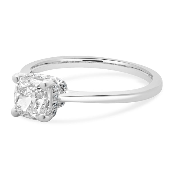 14 Karat White Gold Cushion Cut Diamond Engagement Ring