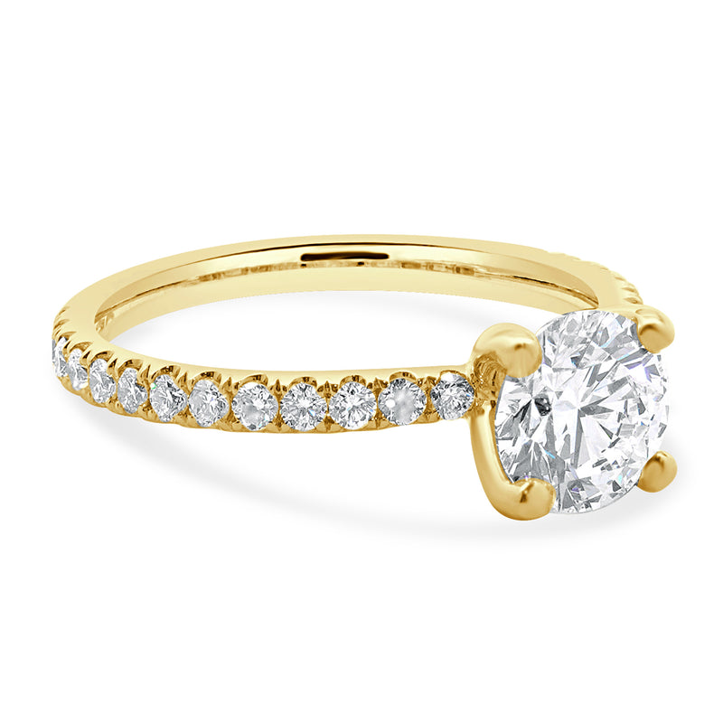 14k Yellow Gold Round Brilliant Cut Diamond Engagement Ring