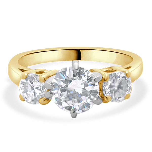 14 Karat Yellow Gold Round Brilliant Cut Three Diamond Engagement Ring