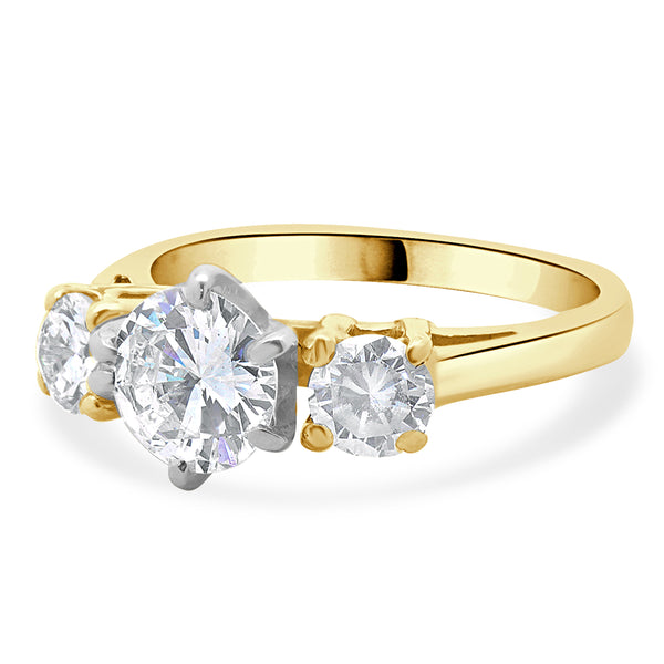 14 Karat Yellow Gold Round Brilliant Cut Three Diamond Engagement Ring