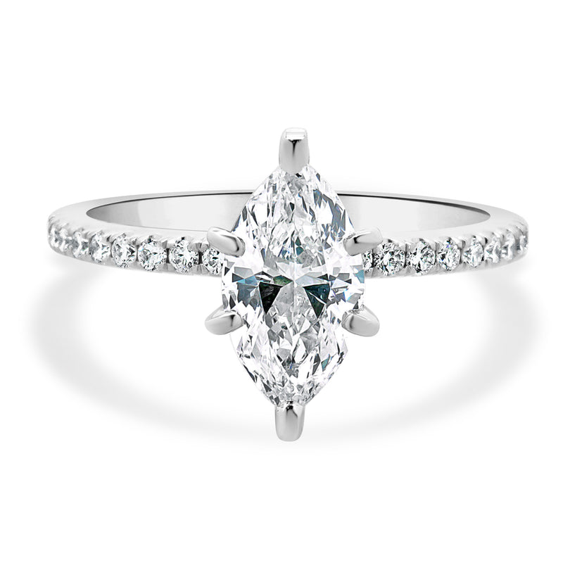 14 Karat White Gold Marquise Cut Diamond Engagement Ring