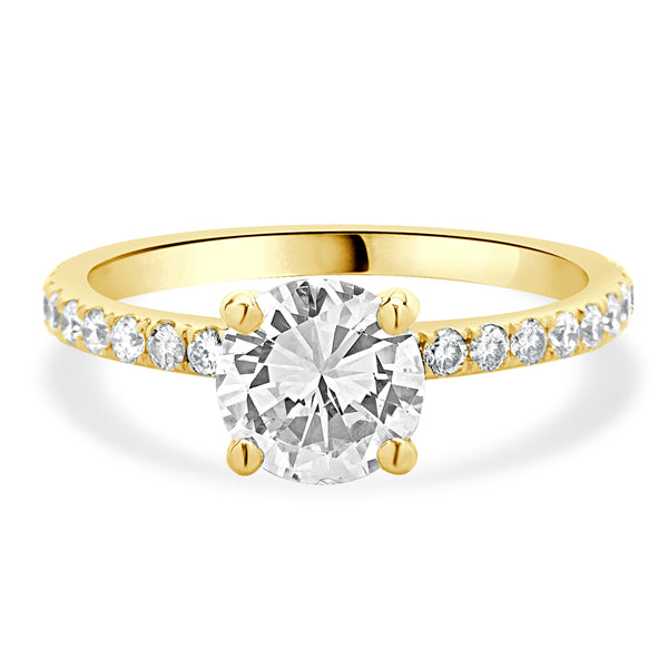 14 Karat Yellow Gold Round Brilliant Cut Diamond Engagement Ring