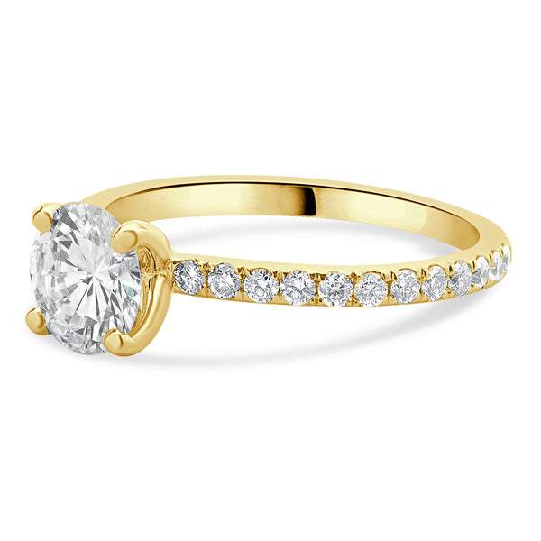 14 Karat Yellow Gold Round Brilliant Cut Diamond Engagement Ring