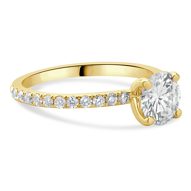 14 Karat Yellow Gold Round Brilliant Cut Diamond Engagement Ring