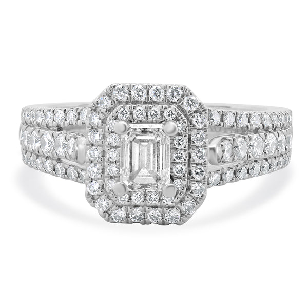 Vera Wang 14 Karat White Gold Emerald Cut Diamond Engagement Ring