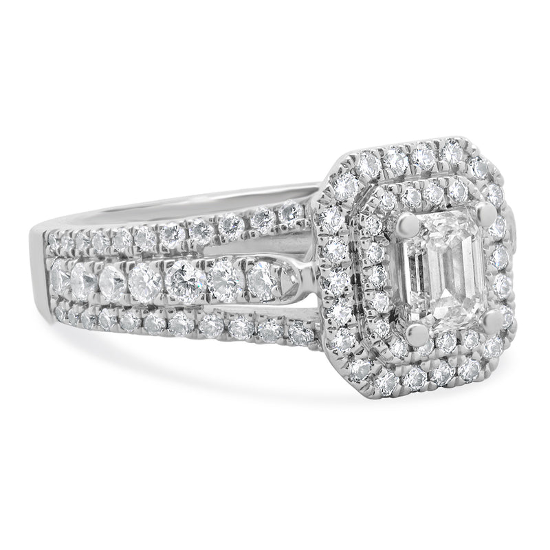 Vera Wang 14 Karat White Gold Emerald Cut Diamond Engagement Ring