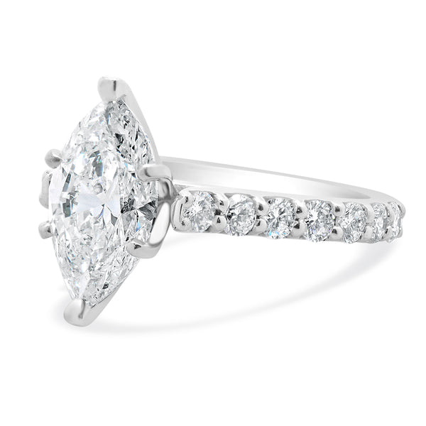 14 Karat White Gold Marquise Cut Diamond Engagement Ring