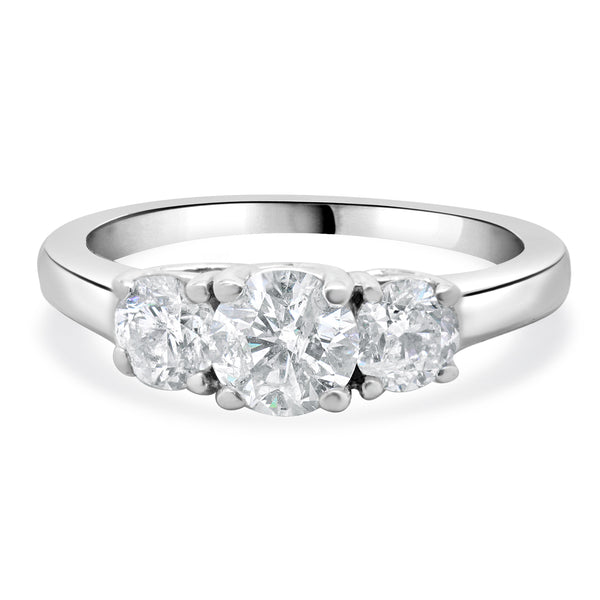 14 Karat White Gold Three Diamond Round Brilliant Cut Engagement Ring