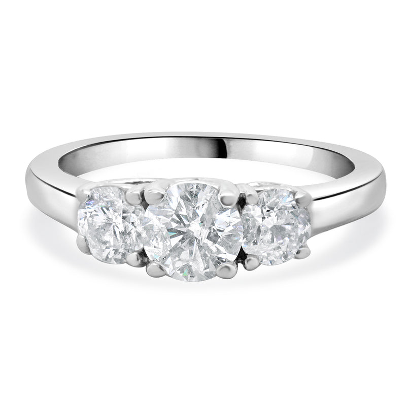 14 Karat White Gold Three Diamond Round Brilliant Cut Engagement Ring