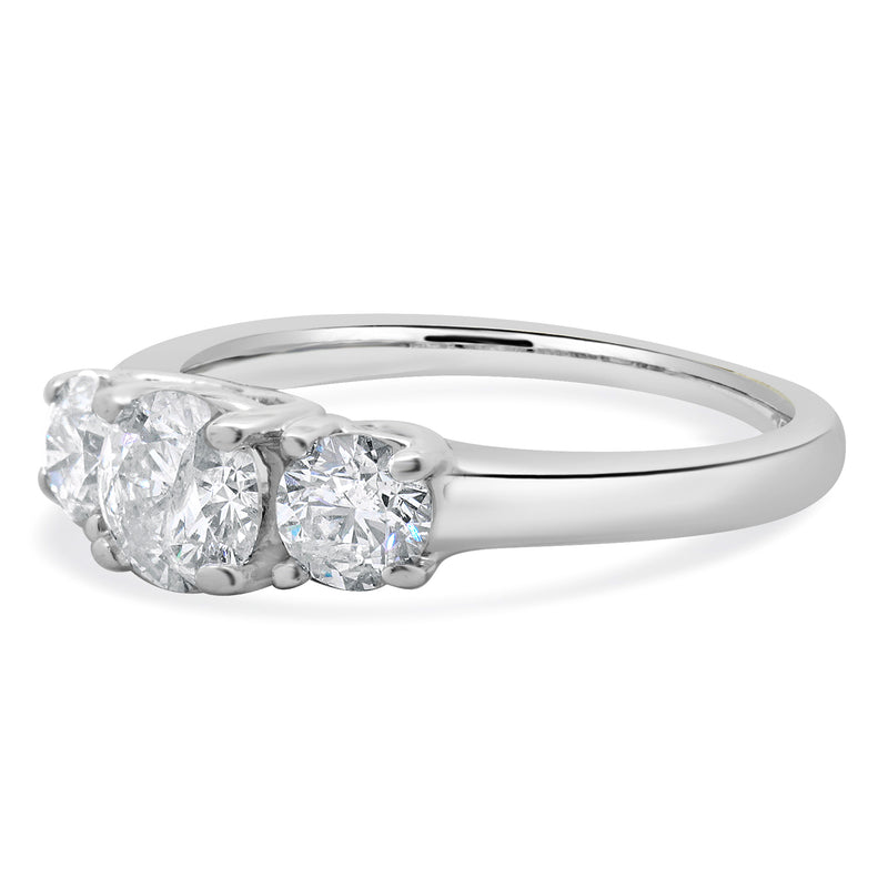 14 Karat White Gold Three Diamond Round Brilliant Cut Engagement Ring