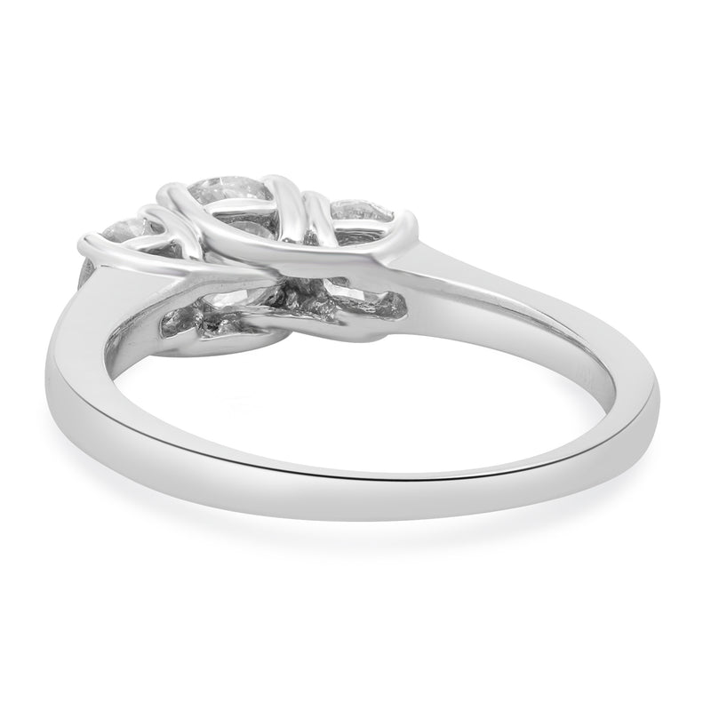 14 Karat White Gold Three Diamond Round Brilliant Cut Engagement Ring