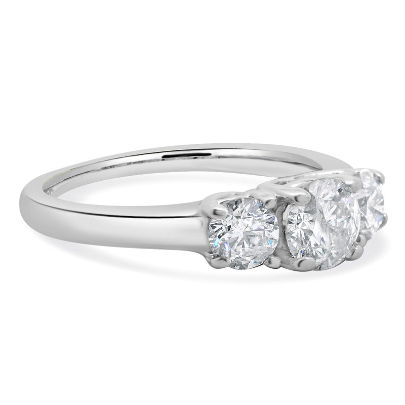 14 Karat White Gold Three Diamond Round Brilliant Cut Engagement Ring