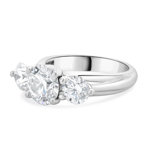 18 Karat White Gold Round Brilliant Cut Three Diamond Engagement Ring