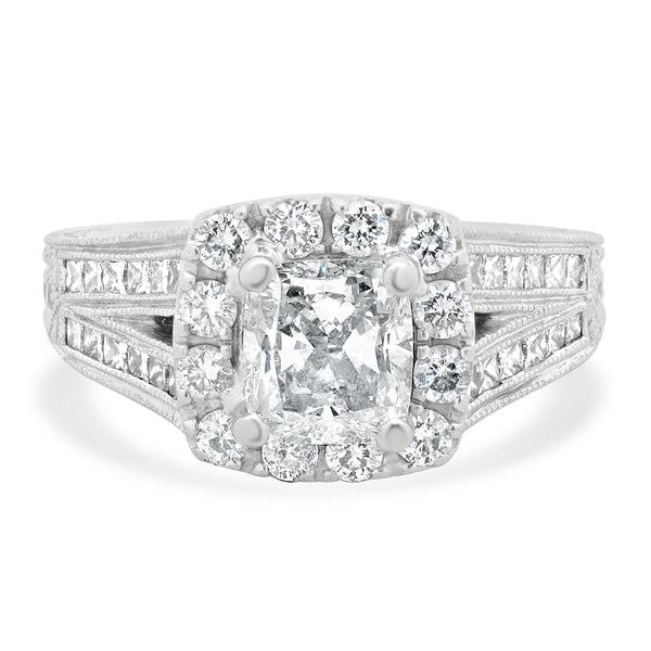 Neil Lane 14 Karat White Gold Cushion Cut Diamond Engagement Ring