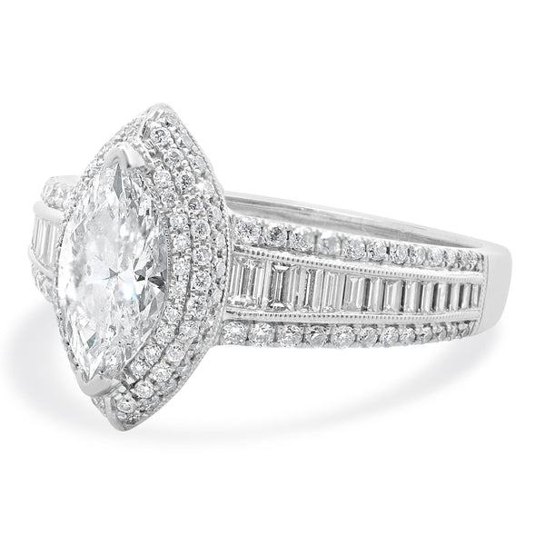 18 Karat White Gold Marquise Cut Diamond Engagement Ring