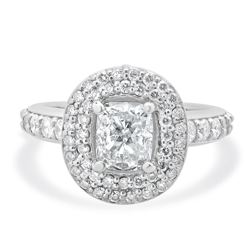 14 Karat White Gold Cushion Cut Diamond Engagement Ring