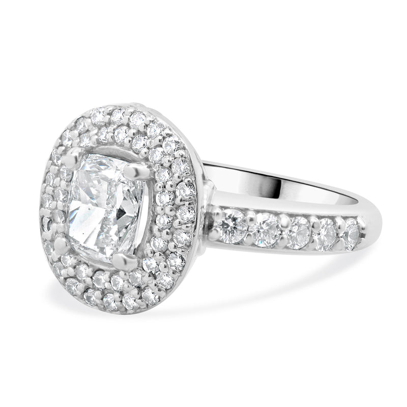 14 Karat White Gold Cushion Cut Diamond Engagement Ring