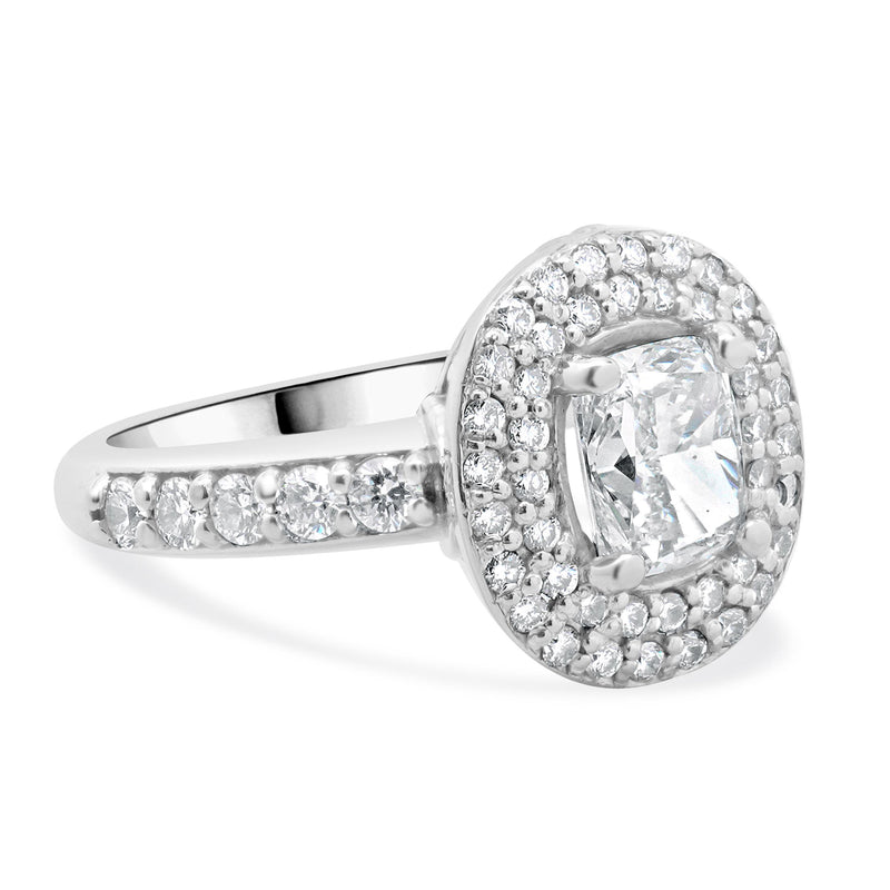 14 Karat White Gold Cushion Cut Diamond Engagement Ring