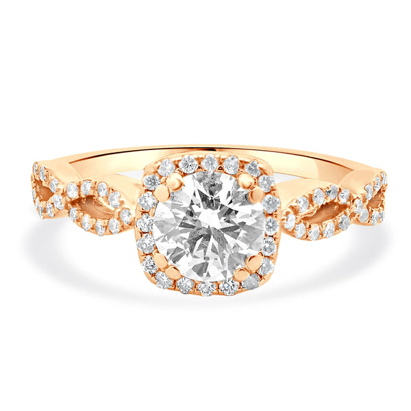 14 Karat Rose Gold Round Brilliant Cut Diamond Engagement Ring