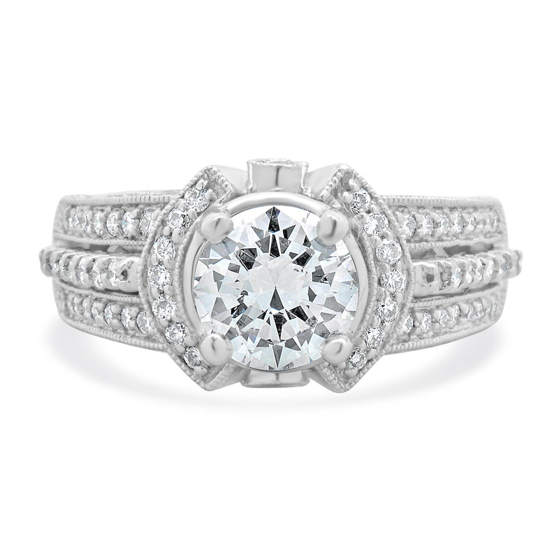 14 Karat White Gold Round Brilliant Cut Diamond Engagement Ring