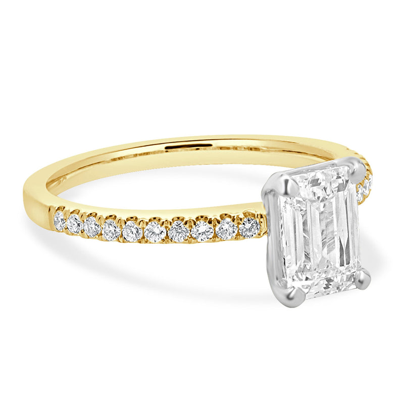 14 Karat Yellow & White Gold Emerald Cut Diamond Engagement Ring