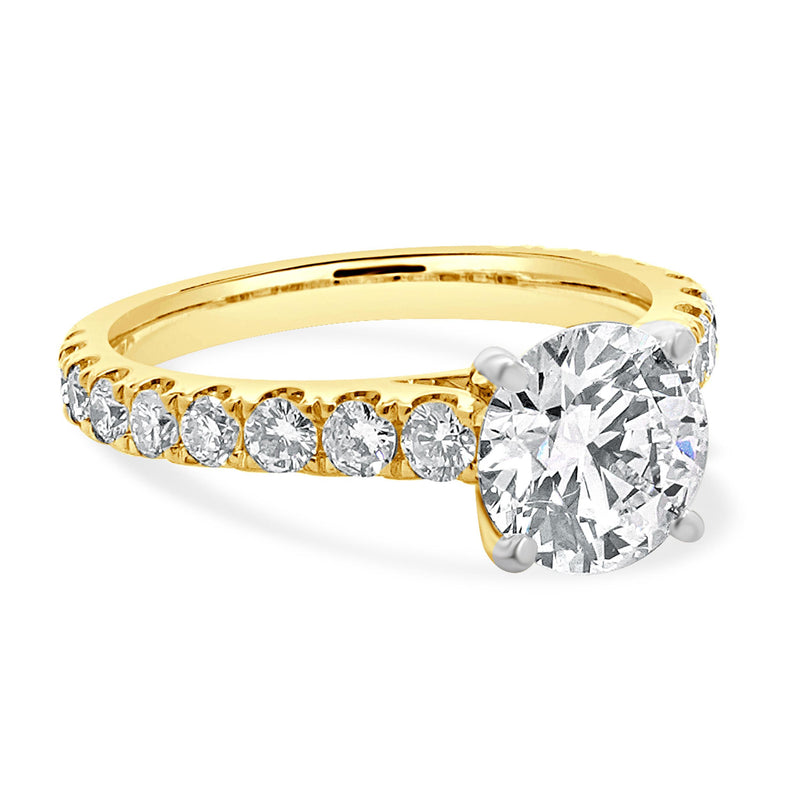 18 Karat Yellow & White Gold Round Brilliant Cut Diamond Engagement Ring
