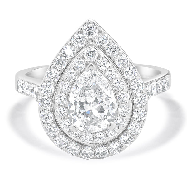 18 Karat White Gold Pear Cut Diamond Engagement Ring