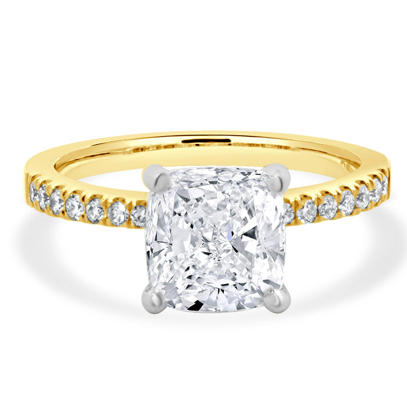 14K White and Yellow Gold Cushion Cut Diamond Engagement Ring