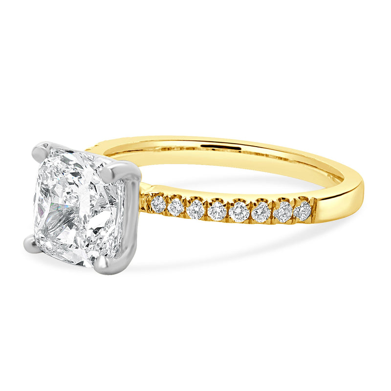 14K White and Yellow Gold Cushion Cut Diamond Engagement Ring