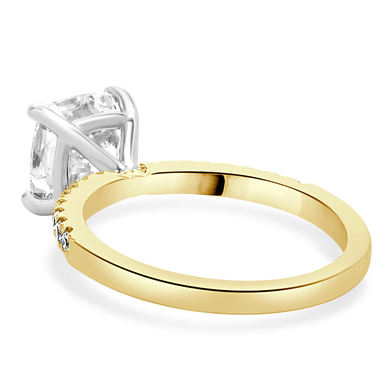 14K White and Yellow Gold Cushion Cut Diamond Engagement Ring
