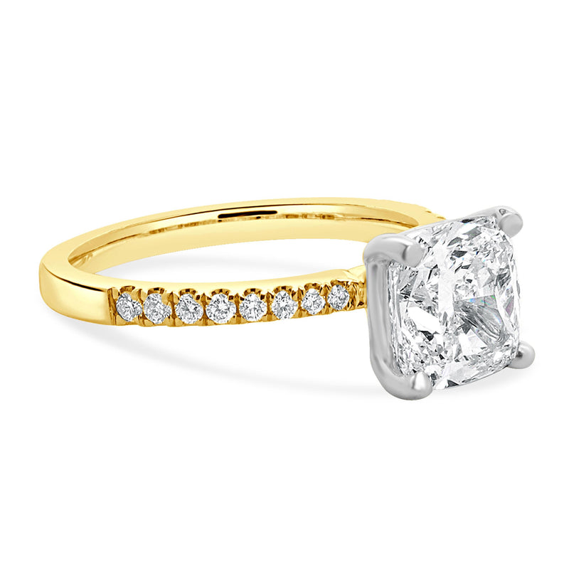 14K White and Yellow Gold Cushion Cut Diamond Engagement Ring