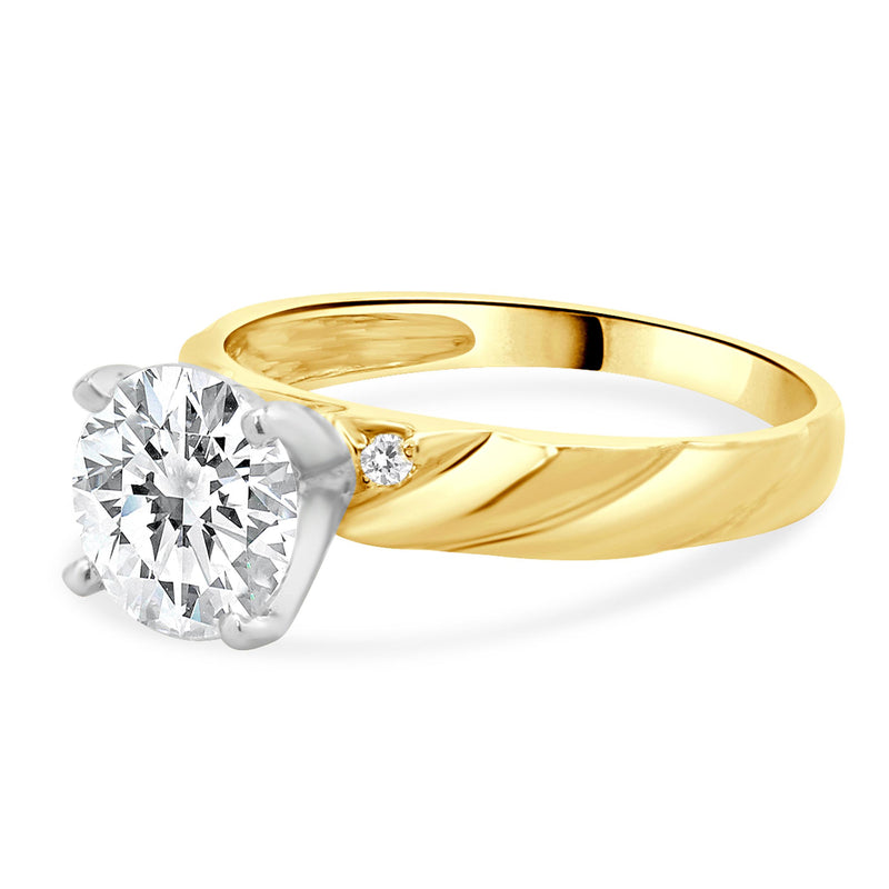 14 Karat Yellow Gold Round Brilliant Cut Diamond Engagement Ring