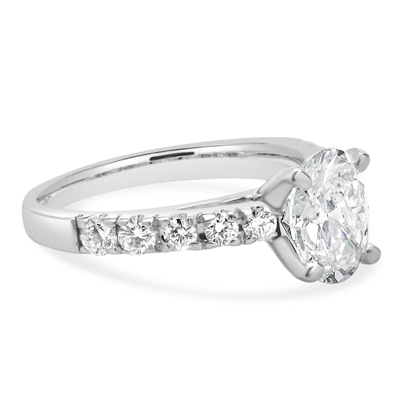 14 Karat White Gold Oval Cut Diamond Engagement Ring