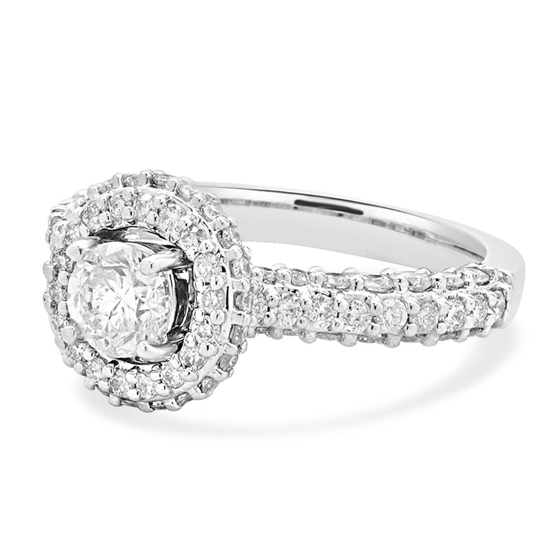 14 Karat White Gold Round Diamond Halo Engagement Ring