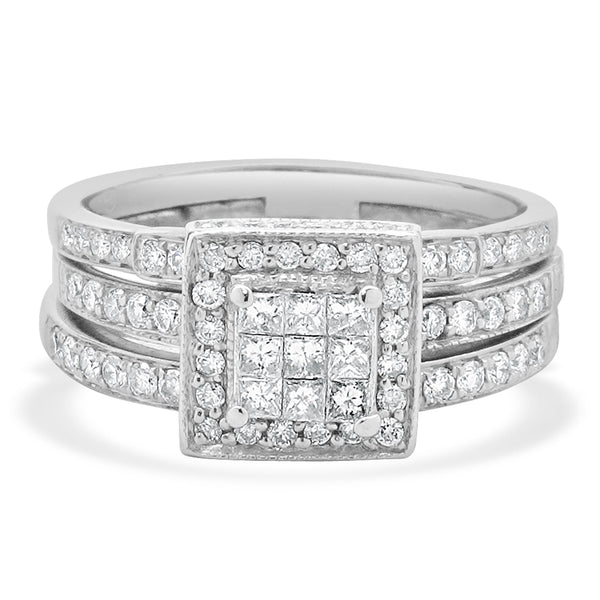 18 Karat / 14 Karat White Gold Princess Cut Invisible Set Diamond Engagement Rin