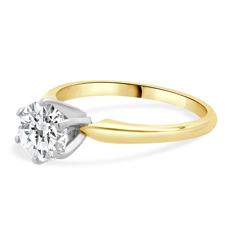 14K Yellow & White Gold Round Cut Diamond Engagement Ring
