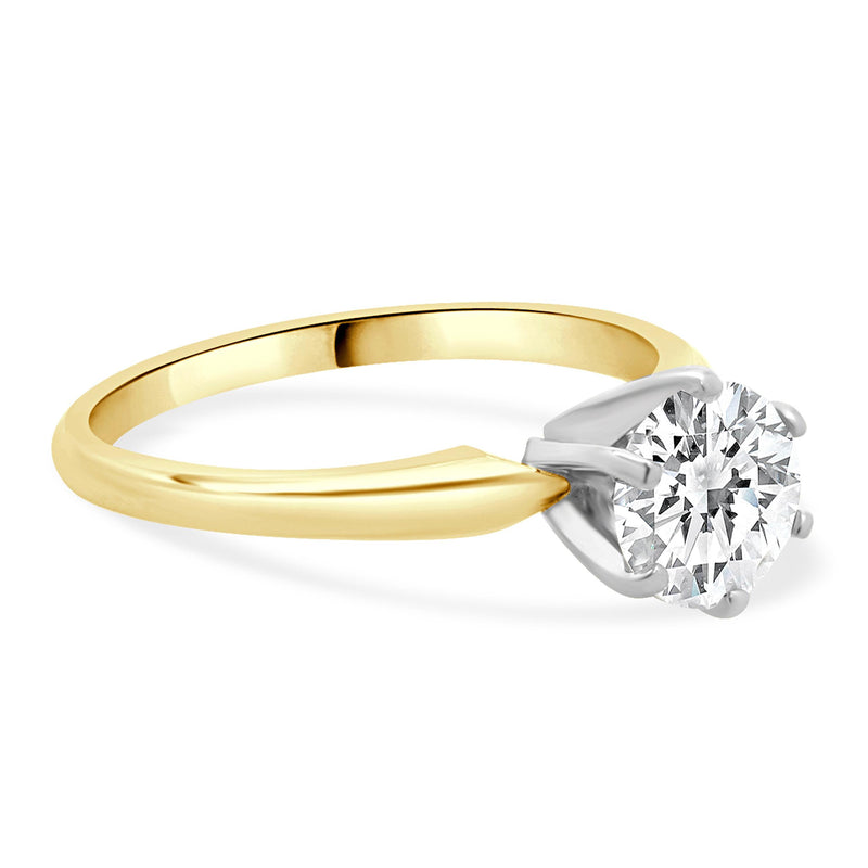 14K Yellow & White Gold Round Cut Diamond Engagement Ring