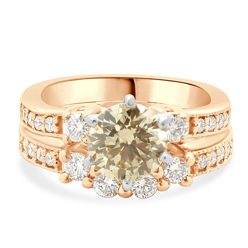 14 K Rose Gold Champagne Round Brilliant Cut Diamond Engagement Ring