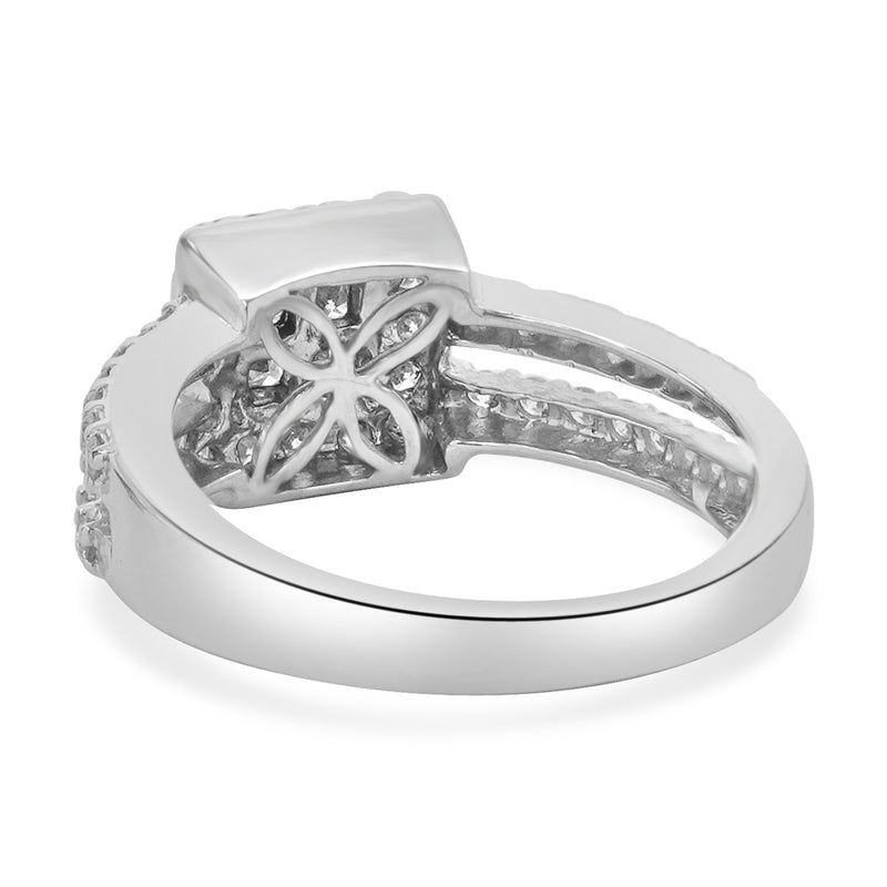 14 Karat White Gold Diamond Square Halo Split Shank Engagement Ring